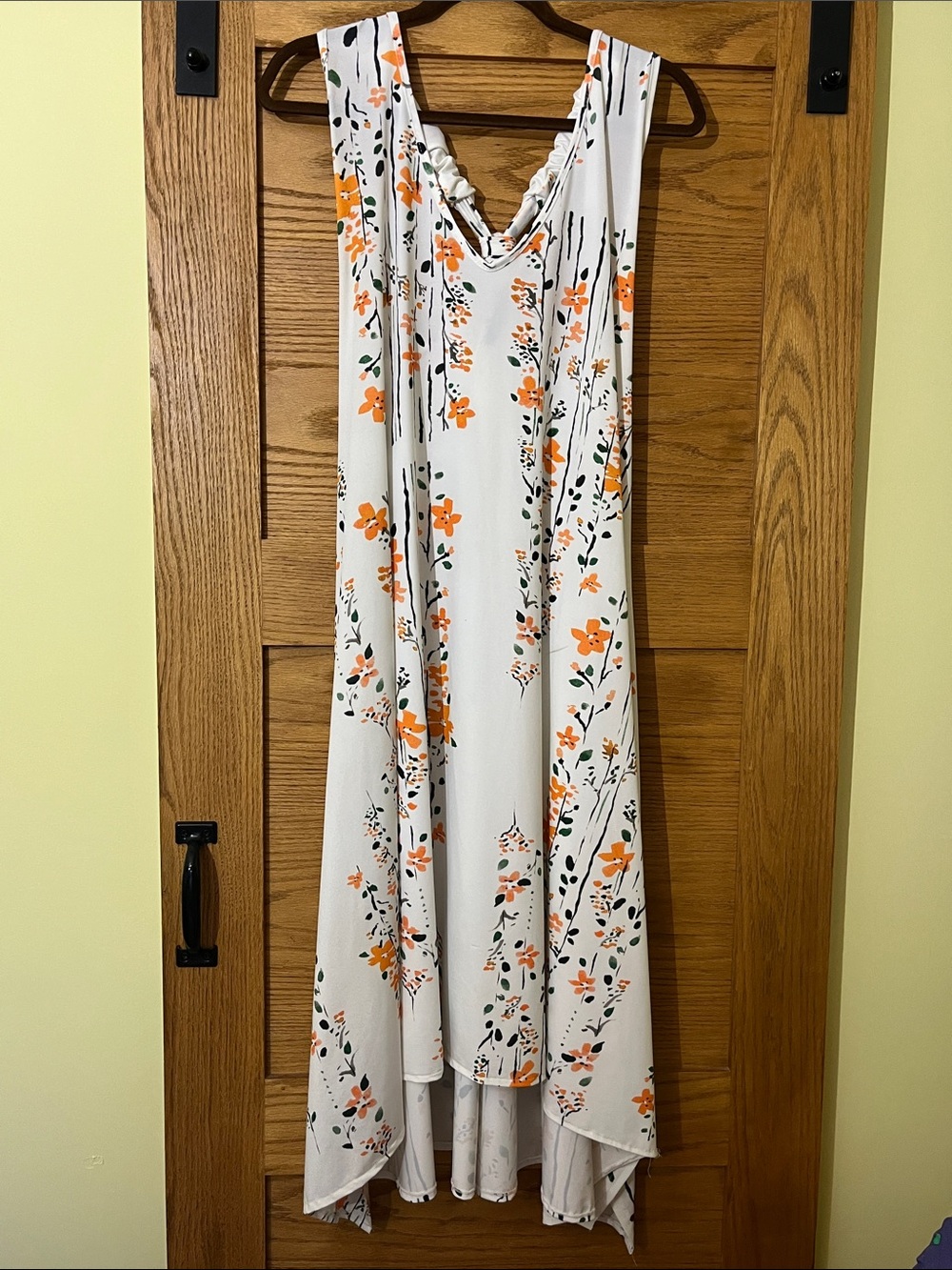 White Floral Sleeveless Midi Dress with Orange Blooms